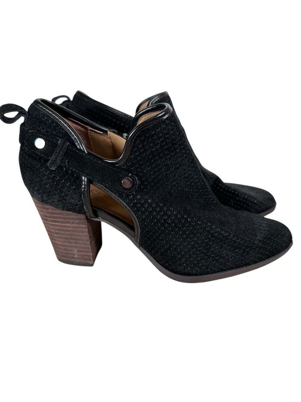 Franco Sarto Dale2 Ankle Boots Black Suede Cutout Perforated Booties Size 10M